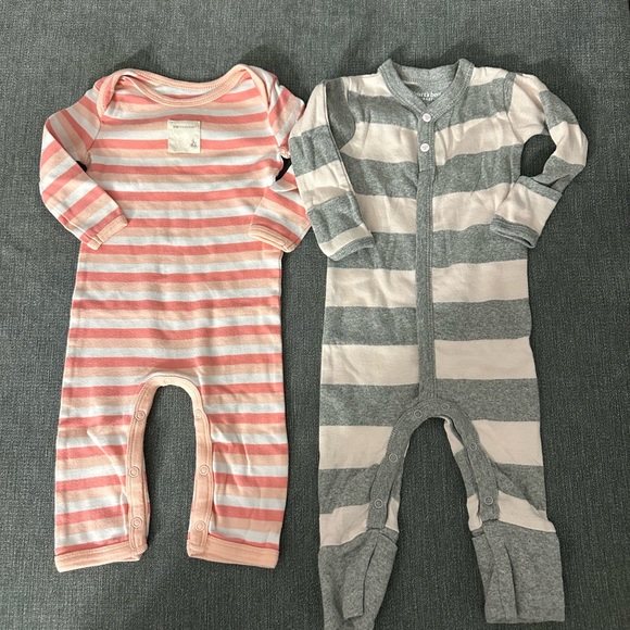 Cozy Striped Footies Set - Coral and Gray - Picture 1 of 5